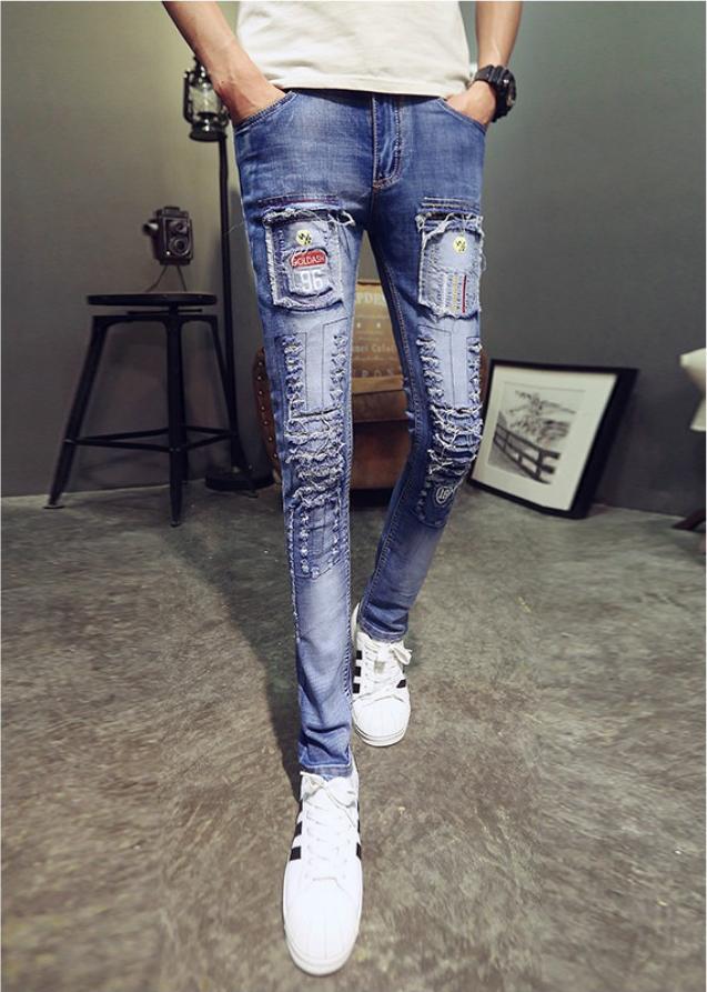 Quần jeans rách chắp vá 96 Mã: ND0941 - XANH NHẠT
