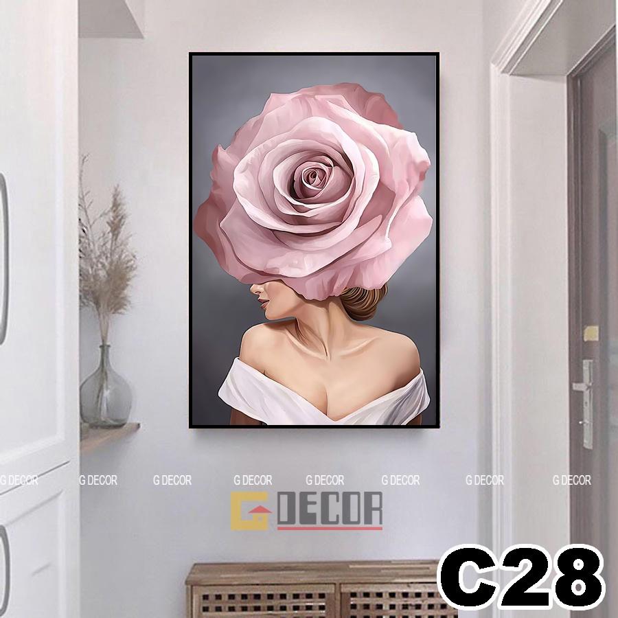 Tranh treo tường canvas 1 bức phong cách hiện đại Bắc Âu, tranh cô gái trang trí phòng khách, phòng ngủ, spa c27