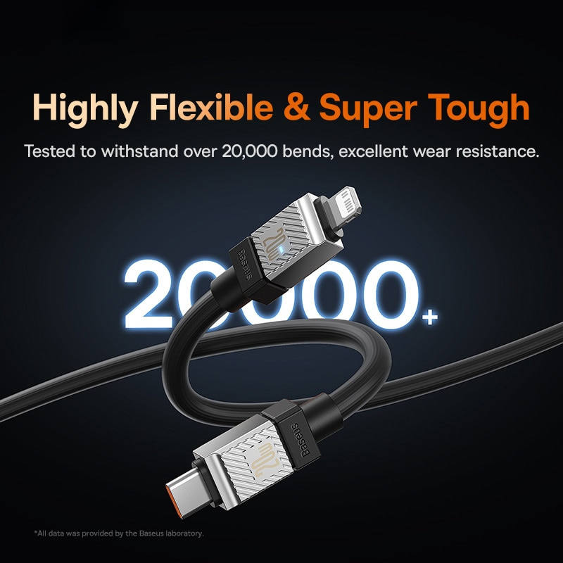 Cáp sạc nhanh, truyền dữ liệu PD 20W, Ba-se-us CoolPlay Series Fast Charging Cable Type C to Lai-nin PD 20W với thiết kế chắc chắn và bền bỉ và hỗ trợ công nghệ Power Delivery - Hàng chính hãng