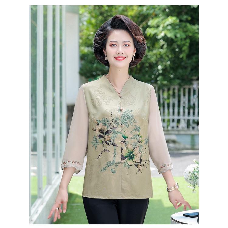 Áo sơ mi nữ trung niên cao cấp cho mẹ cho bà, hoa thược dược mới loại 1_A470
