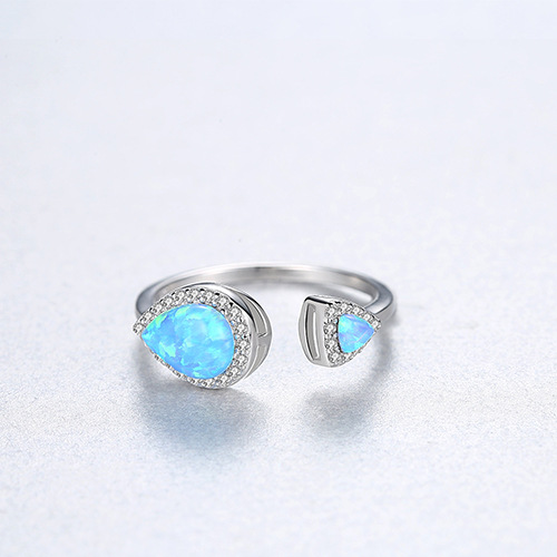 Nhẫn Bạc Nữ Đính Đá Opal Xanh Tổng Hợp , Nhẫn Bạc Nữ Đính Đá Xanh Freesize Thời Trang - N2709 - Bảo Ngọc Jewelry