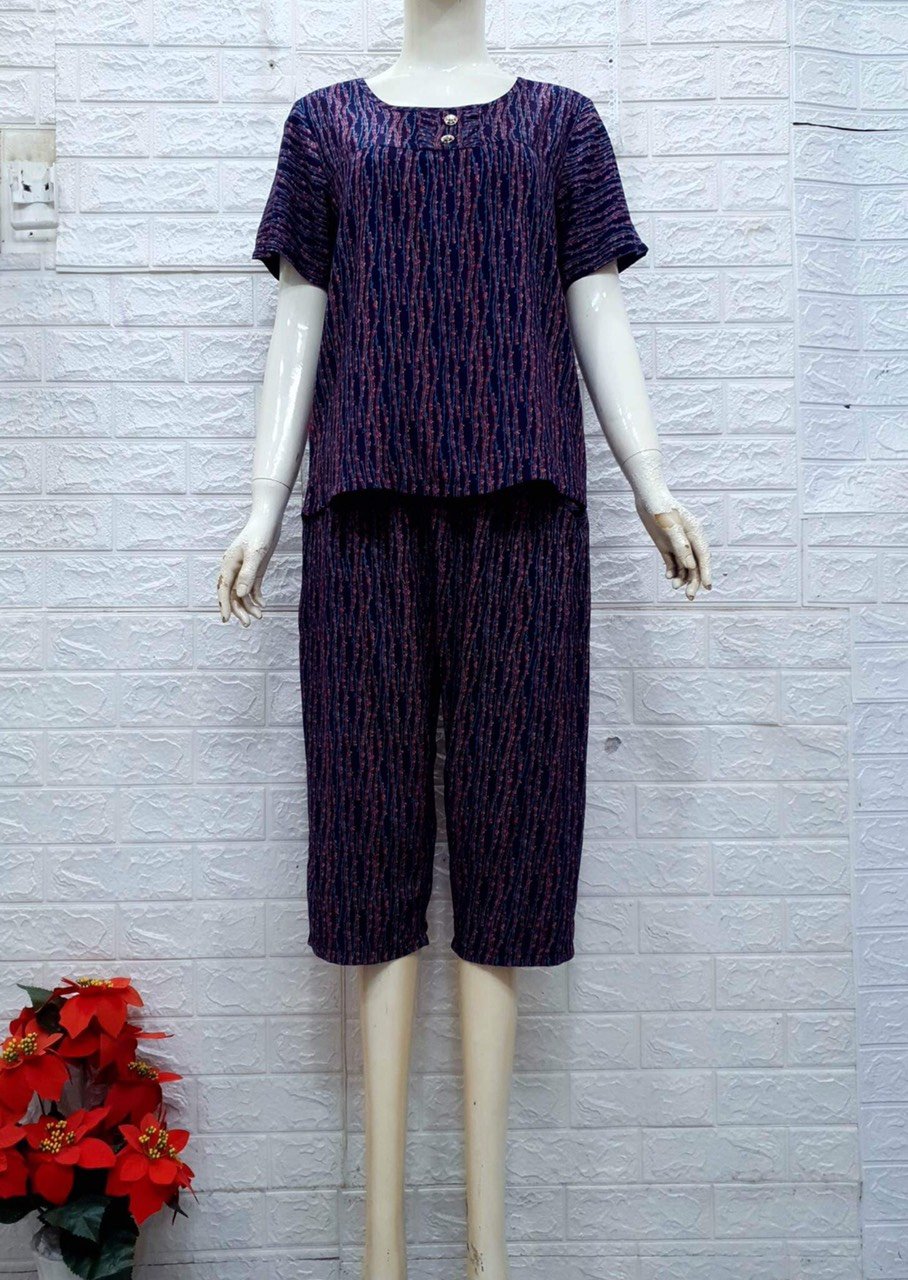 [40kg - 80kg] Đồ Bộ Mặc Nhà, Đồ Bộ Nữ Quần Lửng Tay Ngắn Tole (Lanh) Nhung Trung Niên Bigsize, Màu 16