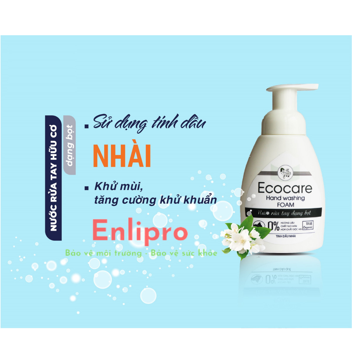 Nước rửa tay hữu cơ dạng bọt Ecocare tinh dầu hoa nhài - 250ml