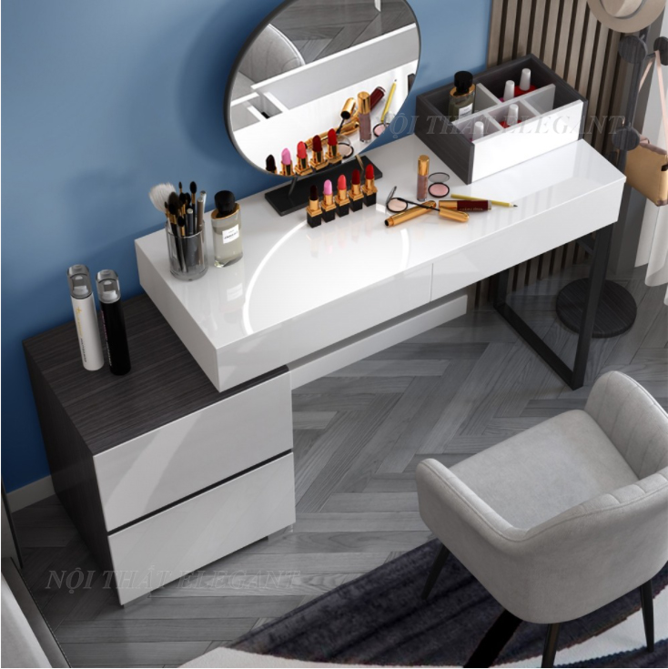 Bộ bàn trang điểm cao cấp Vanity, kiểu dáng hiện đại, cá tính , sản phẩm bao gồm gương và ghế kèm theo – EL-TD06