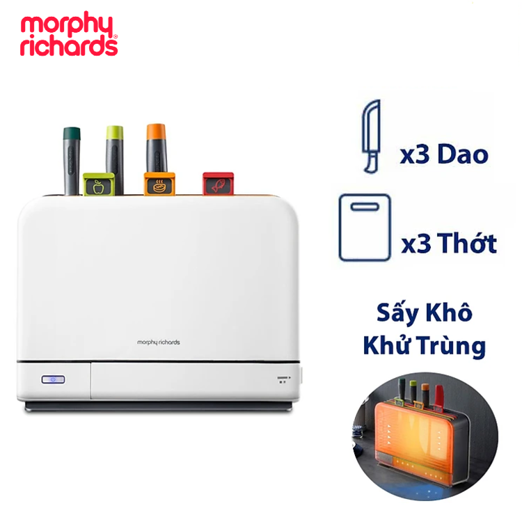 Bộ Combo Dao Thớt Kèm Giá Đựng Khử Khuẩn 2 trong 1 khử tia UV Và Sấy Khô 70ºC Morphy Richards MR1001, sử dụng nguồn 220V, công suất 130W