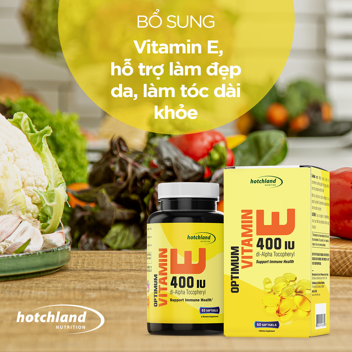 Viên uống bổ sung vitamin E giúp da, tóc đẹp Optimum Vitamin E chính hãng -HL3692