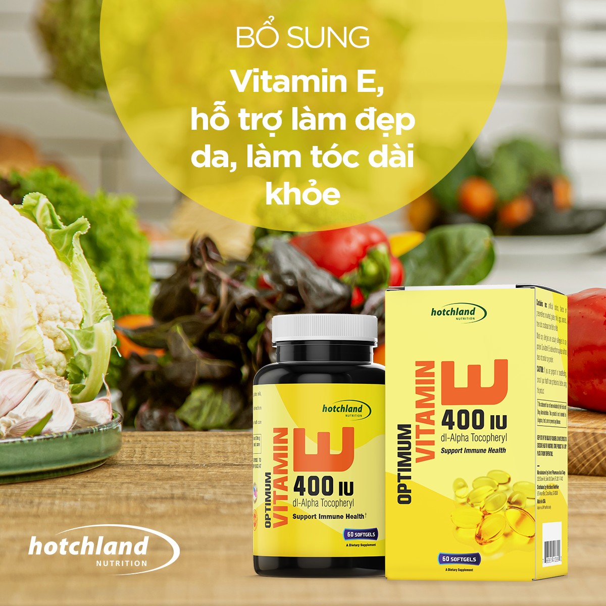 Viên uống bổ sung vitamin E giúp da, tóc đẹp Optimum Vitamin E chính hãng [Hộp 60 Viên]-HL3692