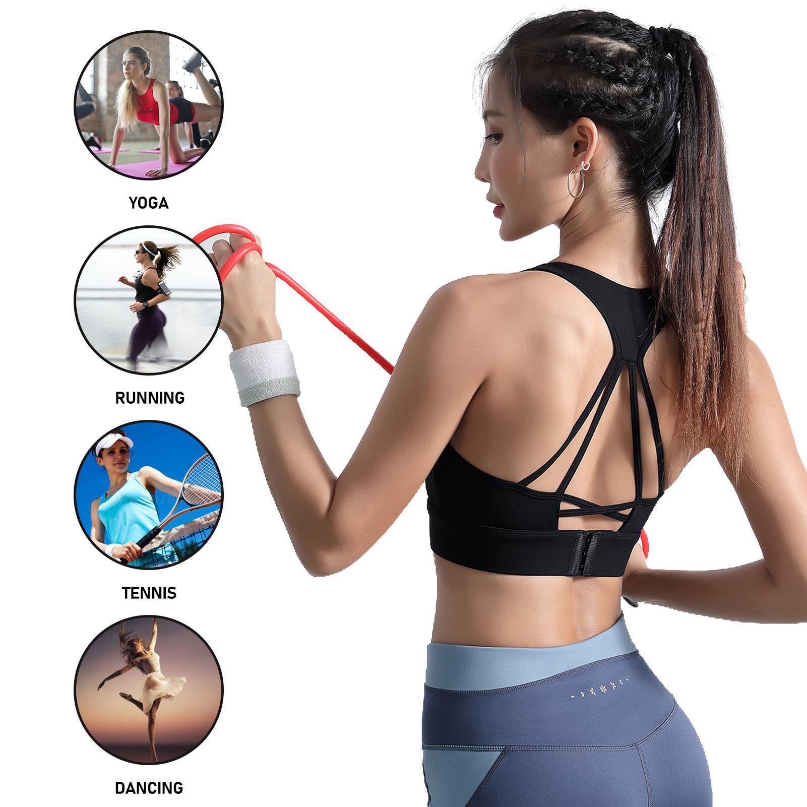 Áo lót thể thao có lưng racer, dây đai và miếng đệm có thể tháo rời phù hợp với yoga, chạy, tennis, v.v. Dùng được cho các môn thể thao.