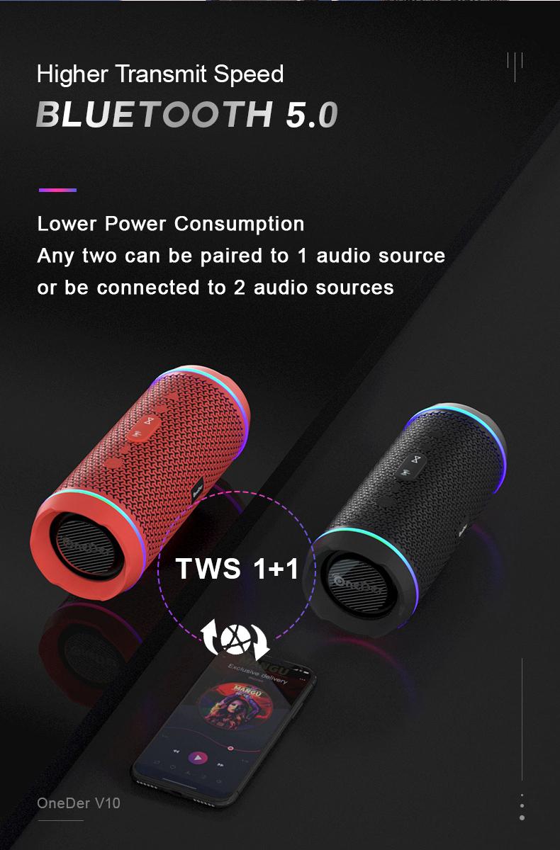 Loa Bluetooth không dây âm trầm nổi ngoài trời, Âm thanh âm thanh Hi-Fi Hi-Res không dây HiFi với đĩa U, FM, đèn LED nhiều màu sắc RGB Màu sắc: Oneder v10-black