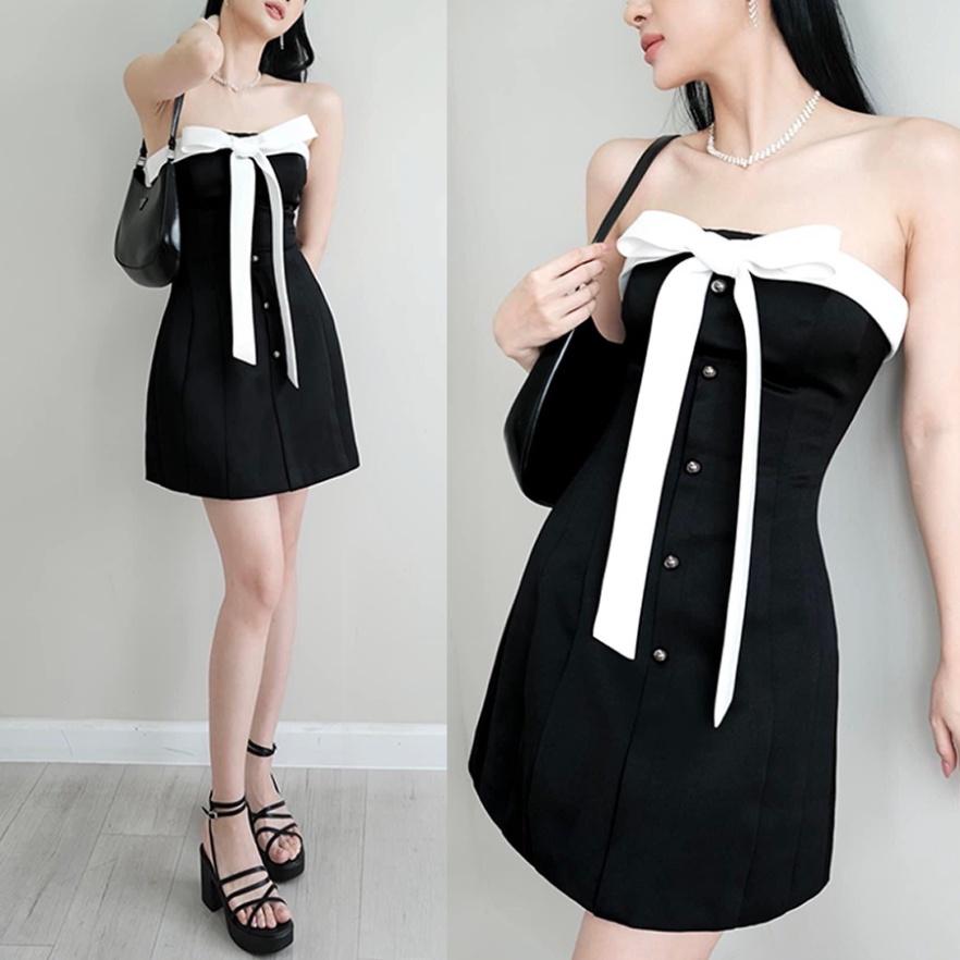 Đầm váy thiết kế 100% cotton cúp ngực đen chữ A ôm body đi biển dự tiệc cưới dạo phố rẻ đẹp bigsize