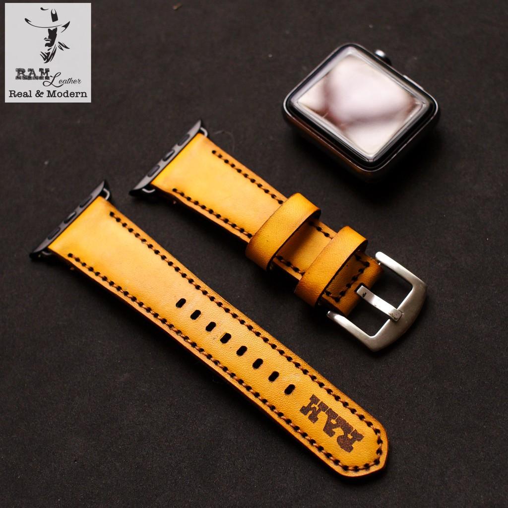 Dây đồng hồ da bò vegtan thảo mộc RAM Leather 1970 vàng tươi - tặng khóa chốt và cây thay dây