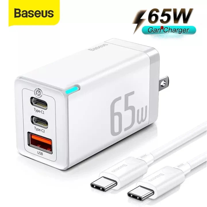 Bộ Sạc Nhanh kèm Cáp C to C Baseus GaN5 Pro Quick Charger 65W (Combo Củ kèm Cáp sạc 100W, Type Cx2 + USB , PD3.0/ PPS/ QC4.0/ SCP/ FCP Multi Quick Charge Protocol) Hàng chính hãng