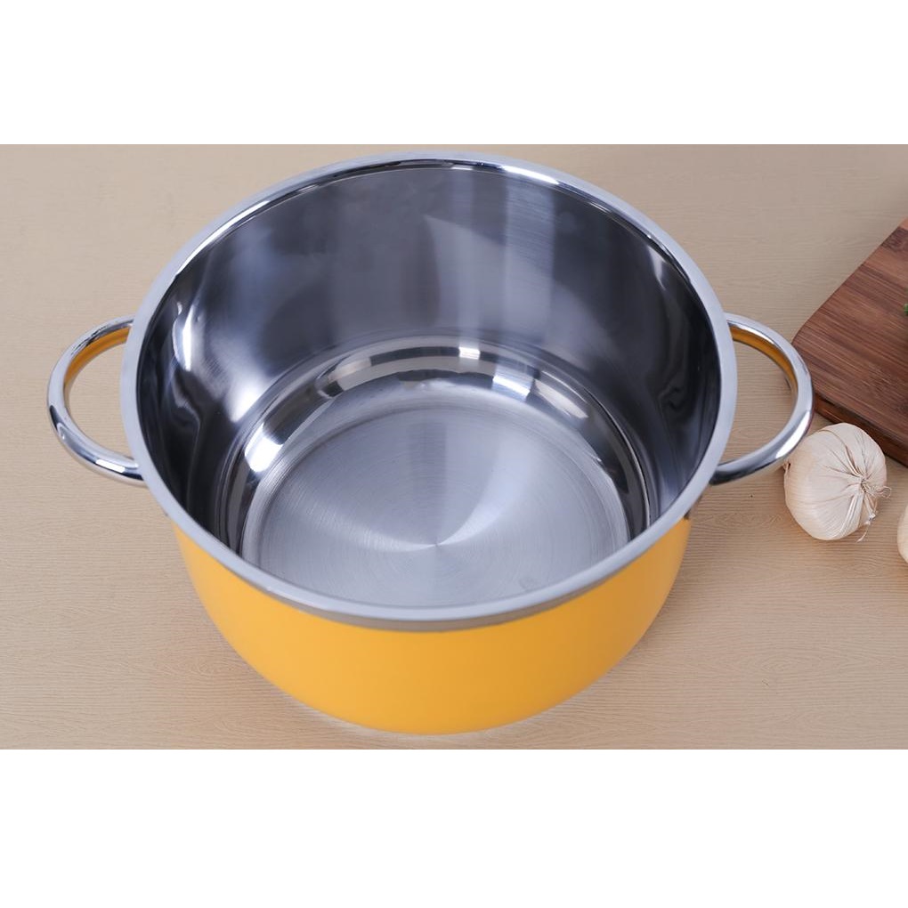 Nồi Inox Sơn Thân Cool Quai Inox 3 Đáy 24cm Fivestar N24-3DM - Hàng Chính Hãng