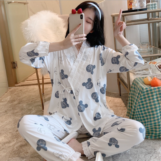 Bộ Đồ Pyjama Bầu Và Sau Sinh Dài Tay vải thun cotton mặc hè cực mát