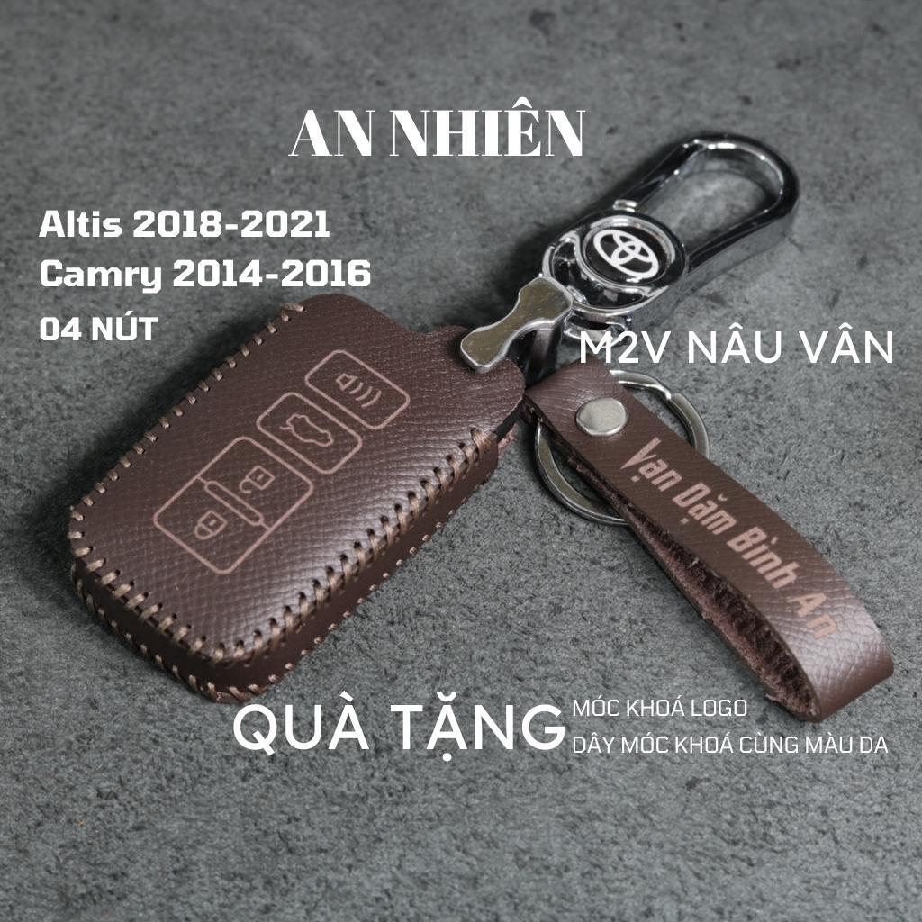Bao da dành cho bọc ốp chìa khoá xe ô tô Toyota Altis 2018-2021, Camry 2014-2016, da bò nhiều màu khâu thủ công To18