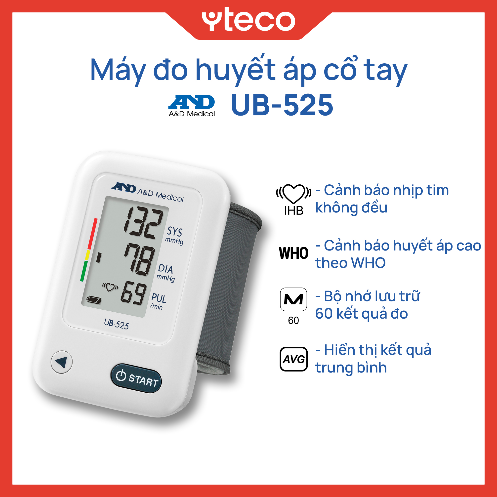 Máy đo huyết áp cổ tay AND UB-525