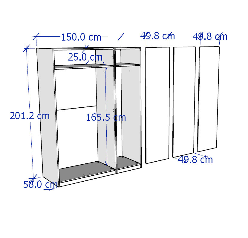 ZOOM, Tủ quần áo treo cửa mở đa năng WAR_017, 150x60x201cm