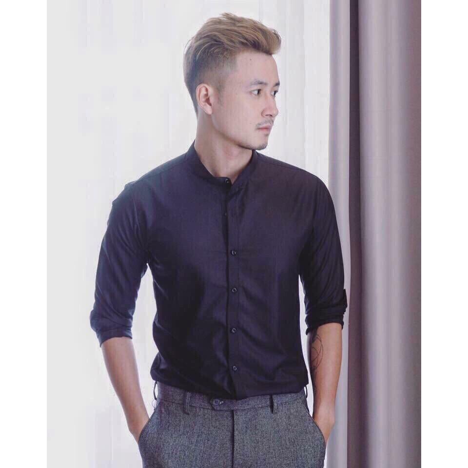 Áo sơ mi dài tay nam cổ trụ LAVIC-740, cổ lãnh tụ, chất lụa đẹp