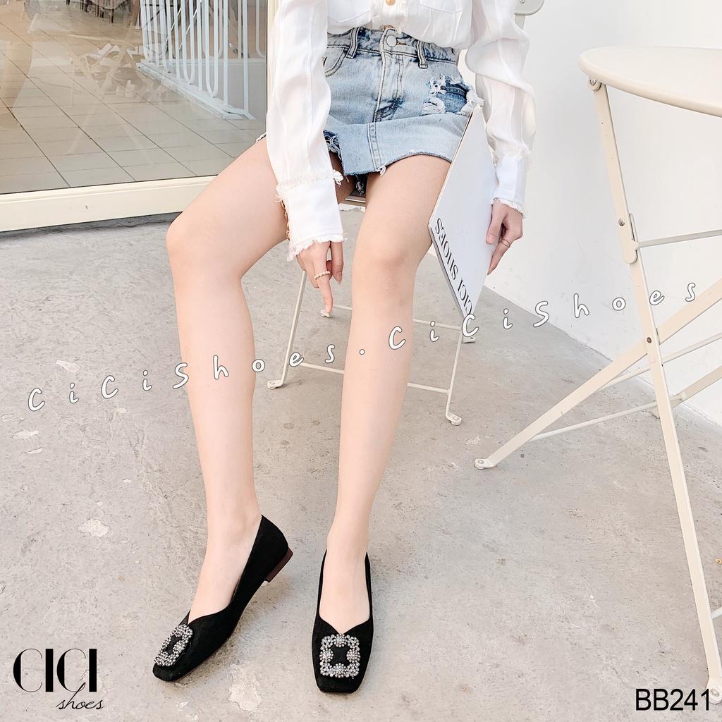 Giày búp bê nữ CiCi Shoes, giầy bệt mũi vuông đính đá - BB241