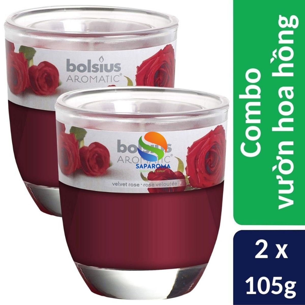 Combo 2 ly nến thơm tinh dầu Bolsius Velvet Rose 105g - hoa hồng nhung, nến trang trí, thơm phòng, thư giãn, Hỗ trợ khử mùi