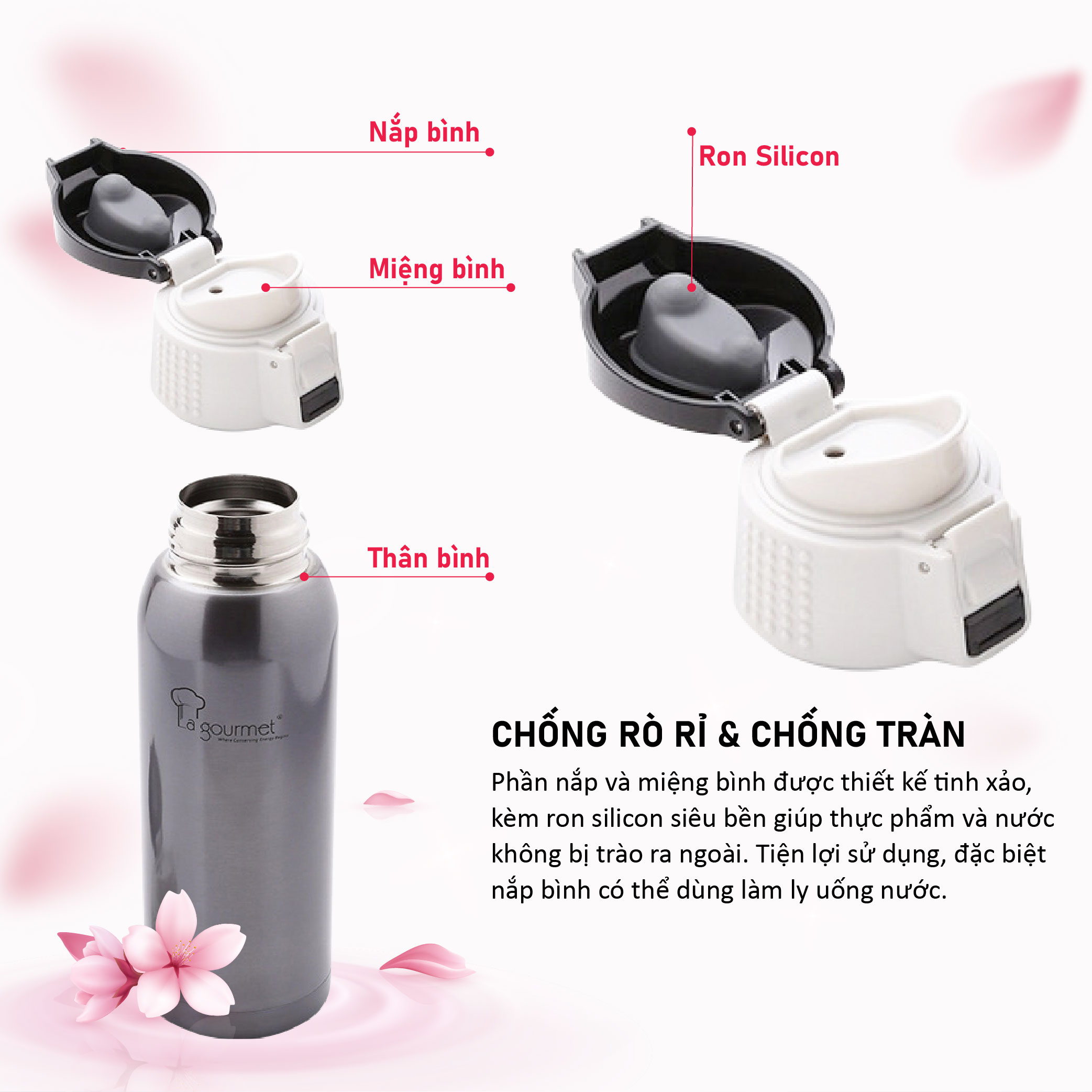 Bình giữ nhiệt cao cấp La gourmet Sakura Plus 750ml - 338648 (bảo hành 5 năm)