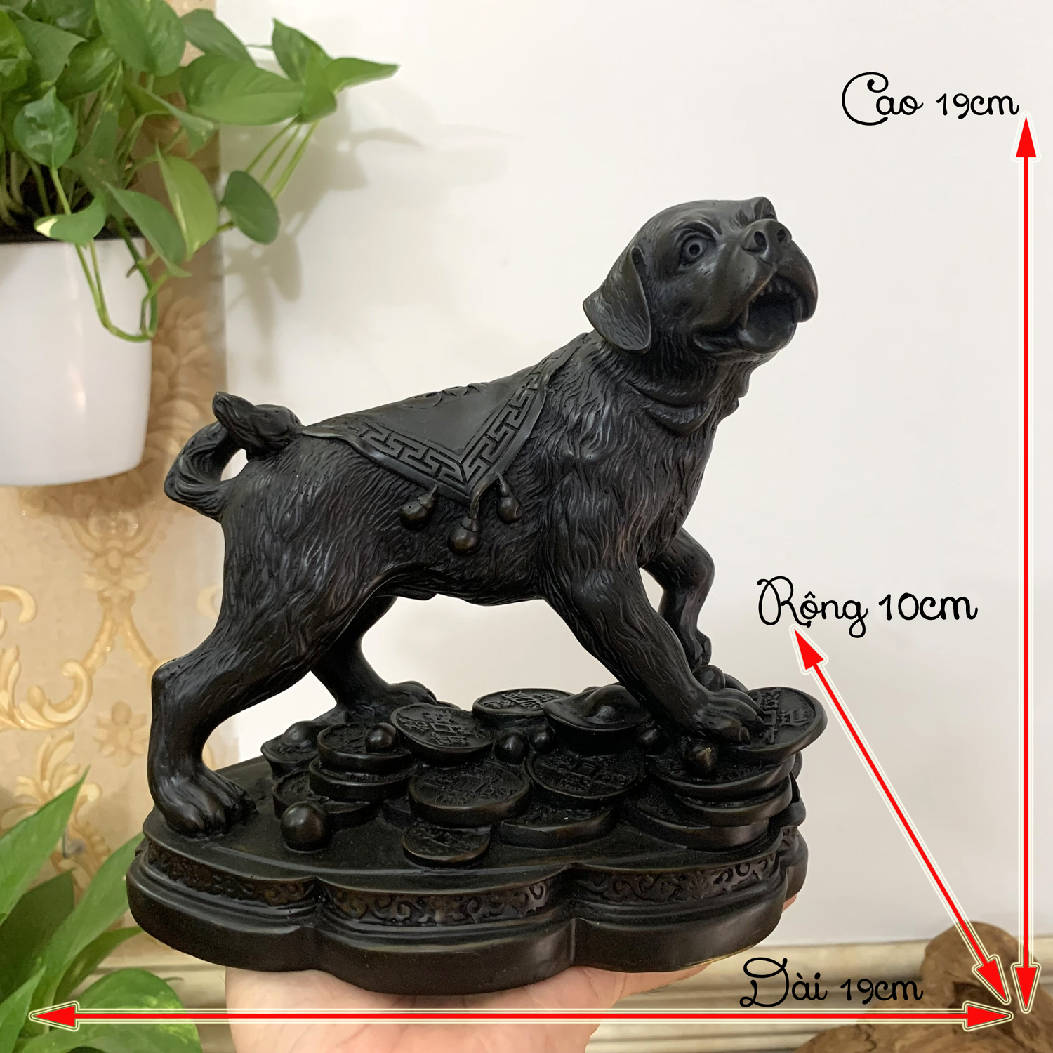 [Linh vật phong thủy] Tượng đá trang trí con chó giữ tài lộc phong thủy cho gia chủ | Cao 19cm - Màu Nâu Đen