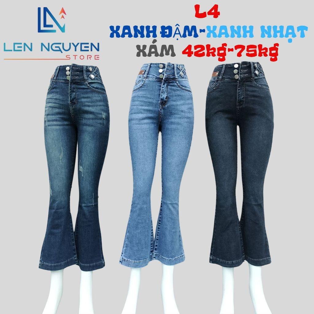 L4_Quần jean nữ, loe, lưng cao, quần bò nữ dáng ôm, quần rin nữ có big size, cho 42kg đến 75kg,LEN NGUYEN STORE - Xanh Đậm