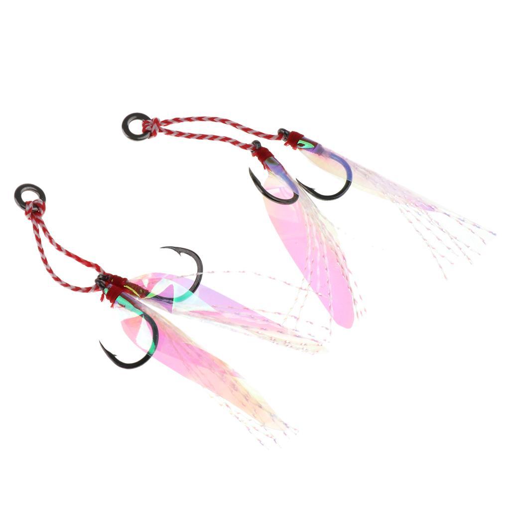 2Pcs Slow Jig Hook Fishing Assist Hook High Carbon Steel with Braided PE Line