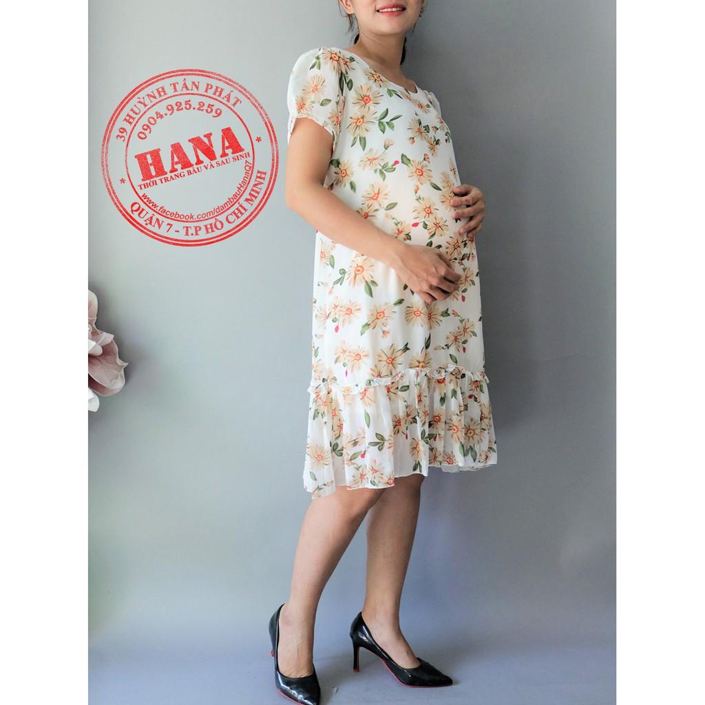ĐẦM BẦU VẢI VOAN HOA HAI LỚP XINH ĐẸP