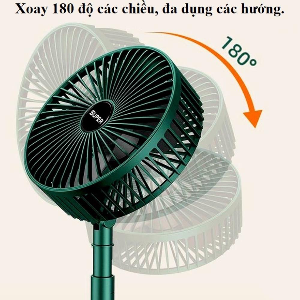 Quạt tích điện để bàn mini Super gấp gọn có thể kéo dài 3 tốc độ gió xoay 360 cổng sạc usb tiện dụng, bảo hành 12 tháng