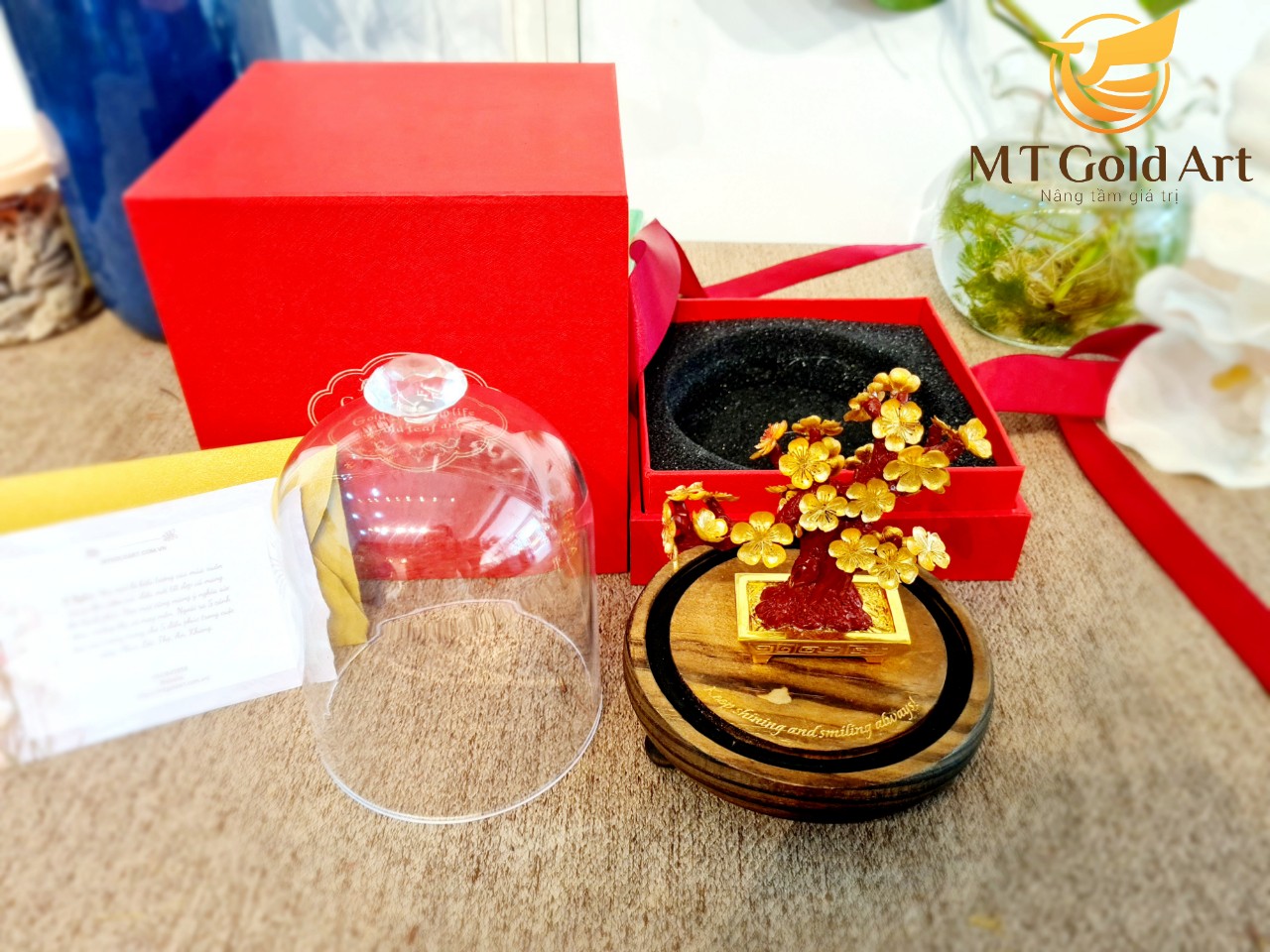 chậu hoa mai ngũ phúc dát vàng (11x11x15cm) MT Gold Art- Hàng chính hãng, trang trí nhà cửa, phòng làm việc, quà tặng sếp, đối tác, khách hàng, tân gia, khai trương