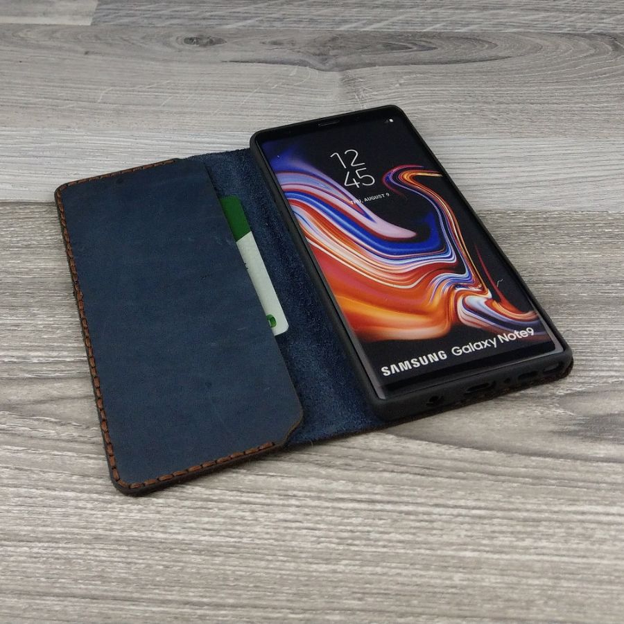 Bao da cho samsung note 9 handmade da nappa màu xanh trơn