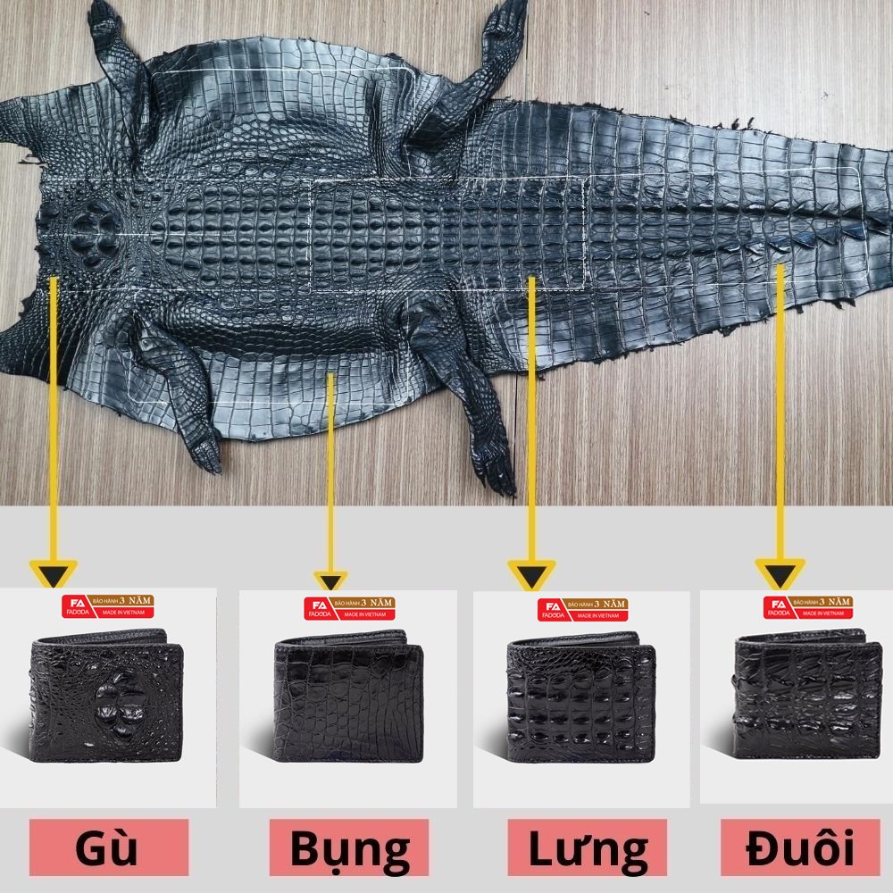 Ví nam ngang da cá sấu 2 mặt thương hiệu FA FCW04 vân bụng da cá sấu