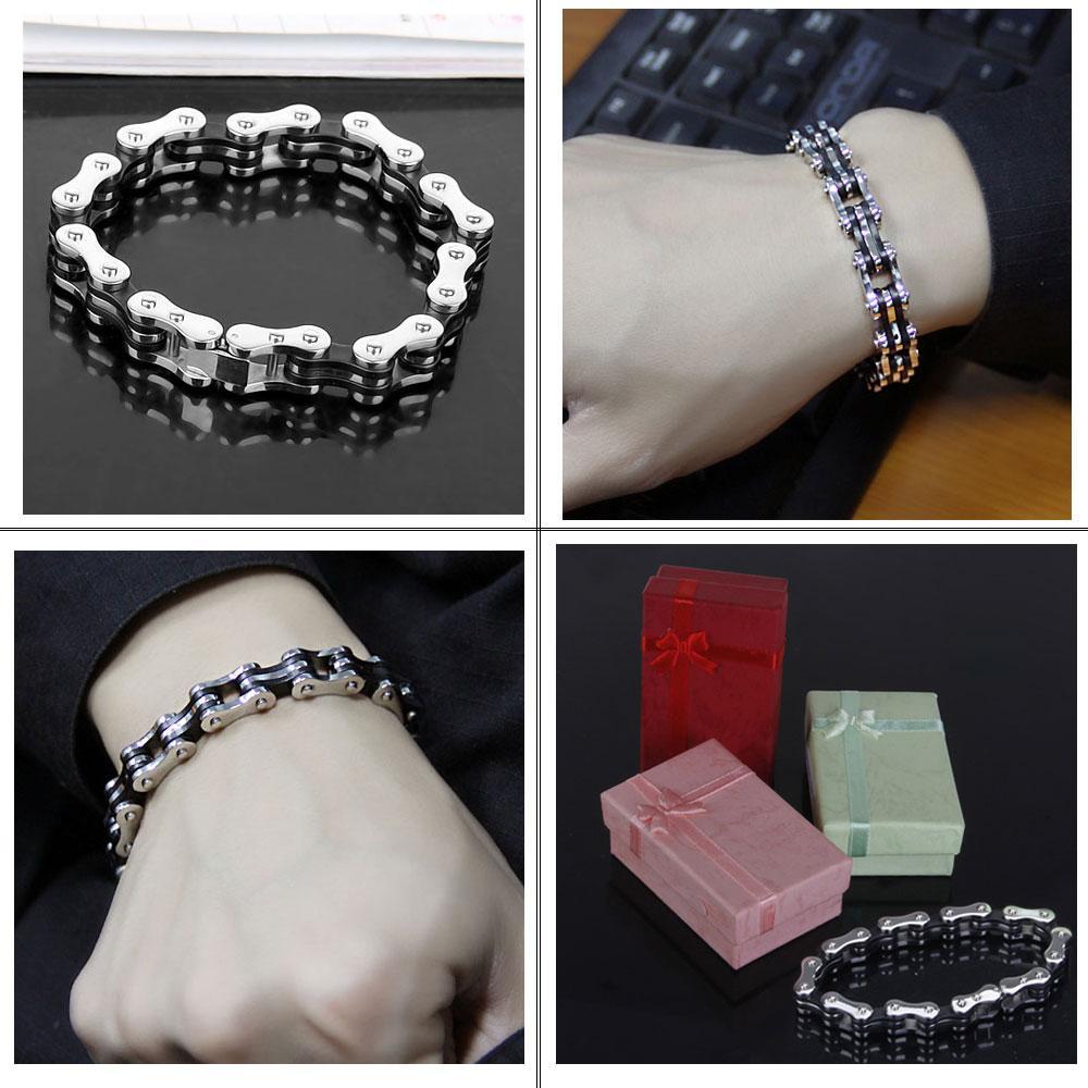 Bike Chain Style Stainless Steel Mens Bracelet w/ Gift Box