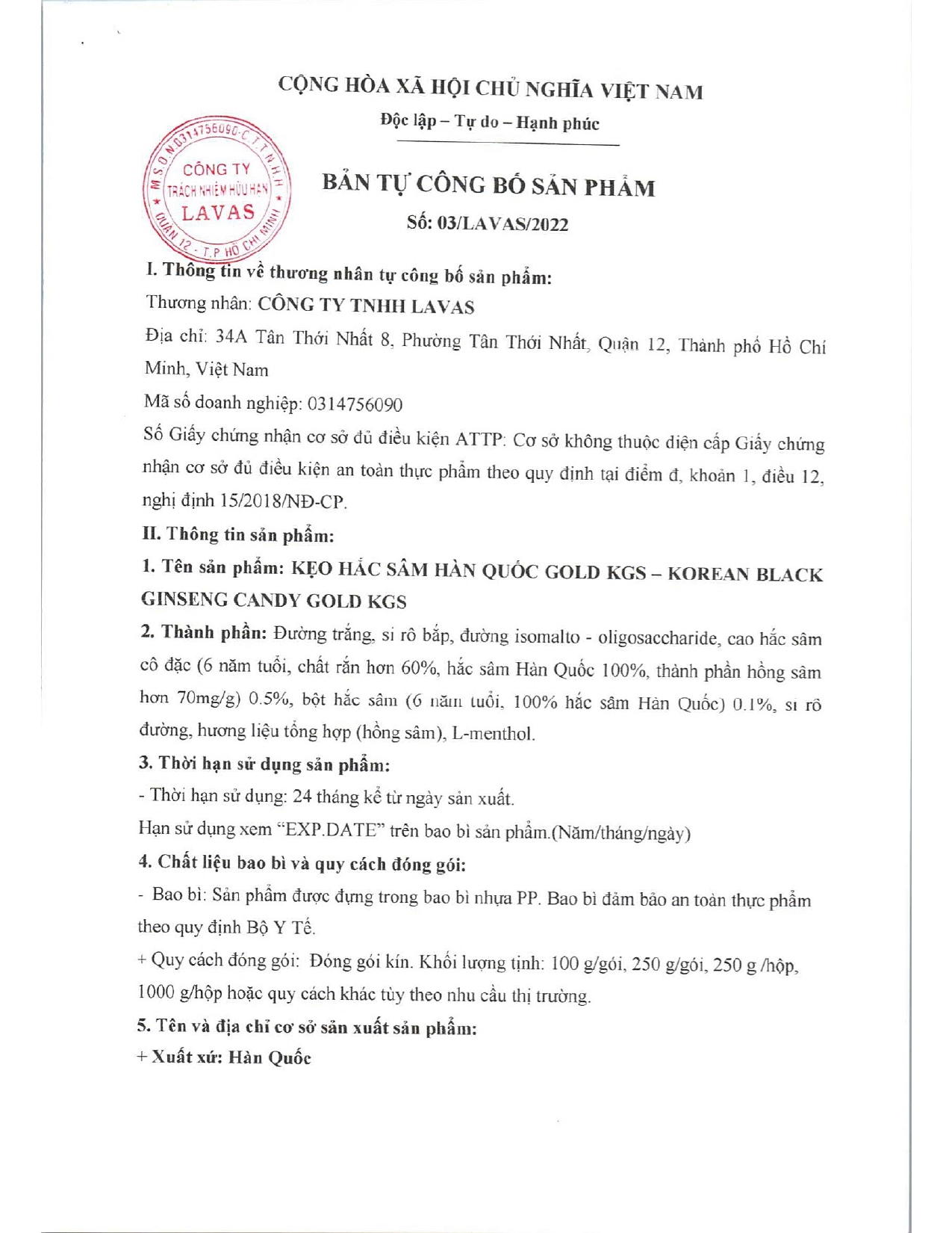 Kẹo Hắc Sâm Hàn Quốc Gold KGS Cao Cấp
