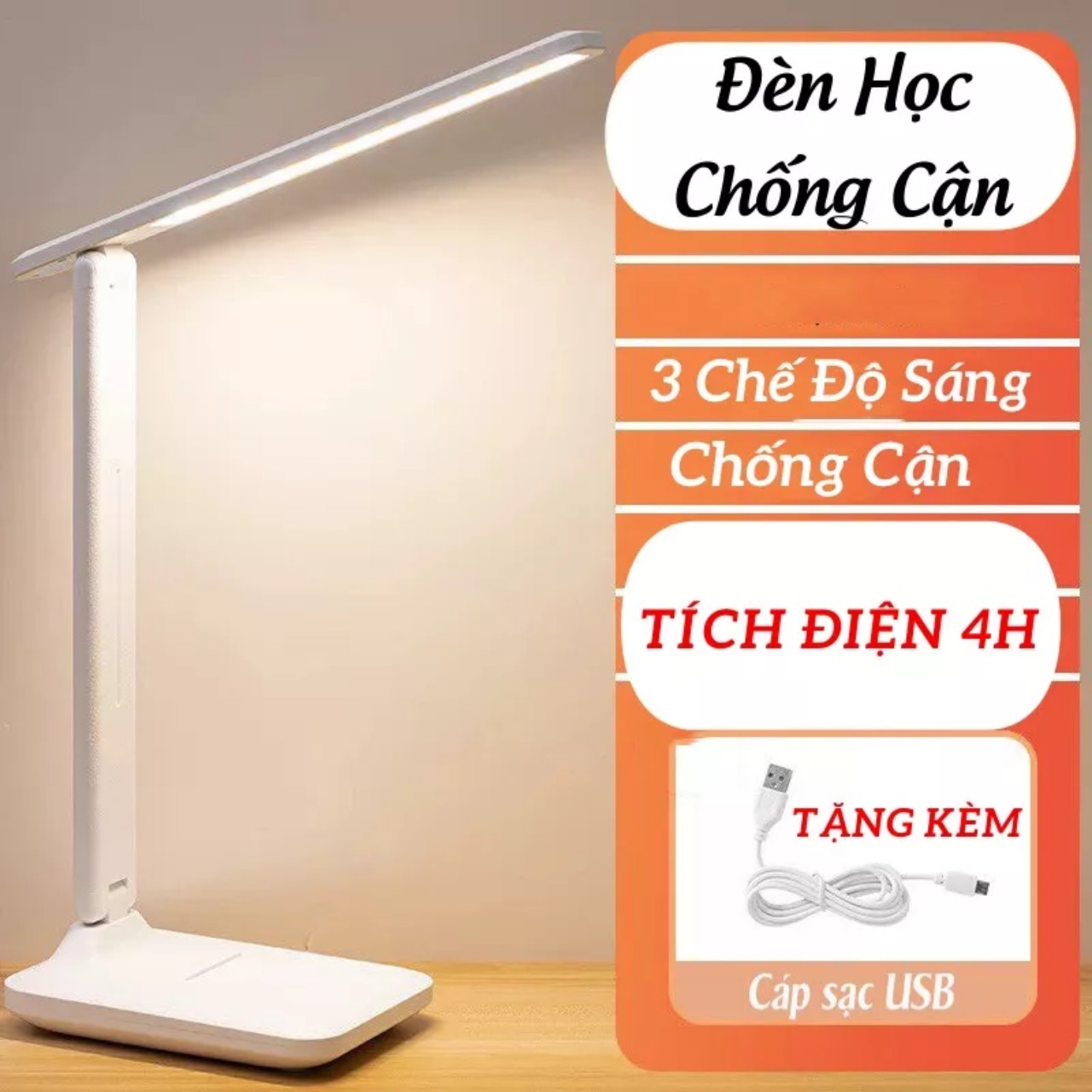 Đèn học tích điện , đèn bàn chống cận 3 chế độ sáng gấp gọn tiện lợi