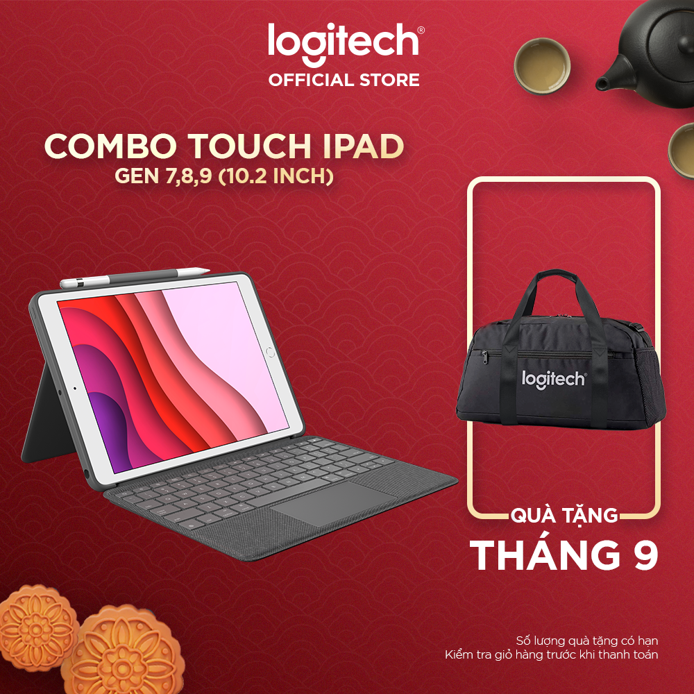 Bao da kèm bàn phím Logitech Combo Touch iPad Gen 7, Gen 8, Gen 9  - Trackpad to, có thể tháo rời - Hàng chính hãng