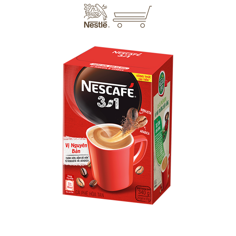 Cà phê hòa tan Nescafé 3in1 vị nguyên bản - công thức cải tiến (Hộp 20 gói)