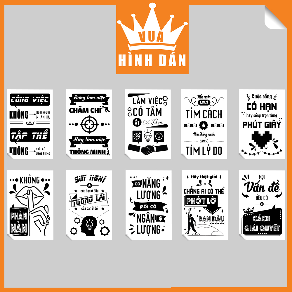 Set 50 sticker decal 50 câu nói truyền cảm hứng trong công việc bằng Tiếng Việt