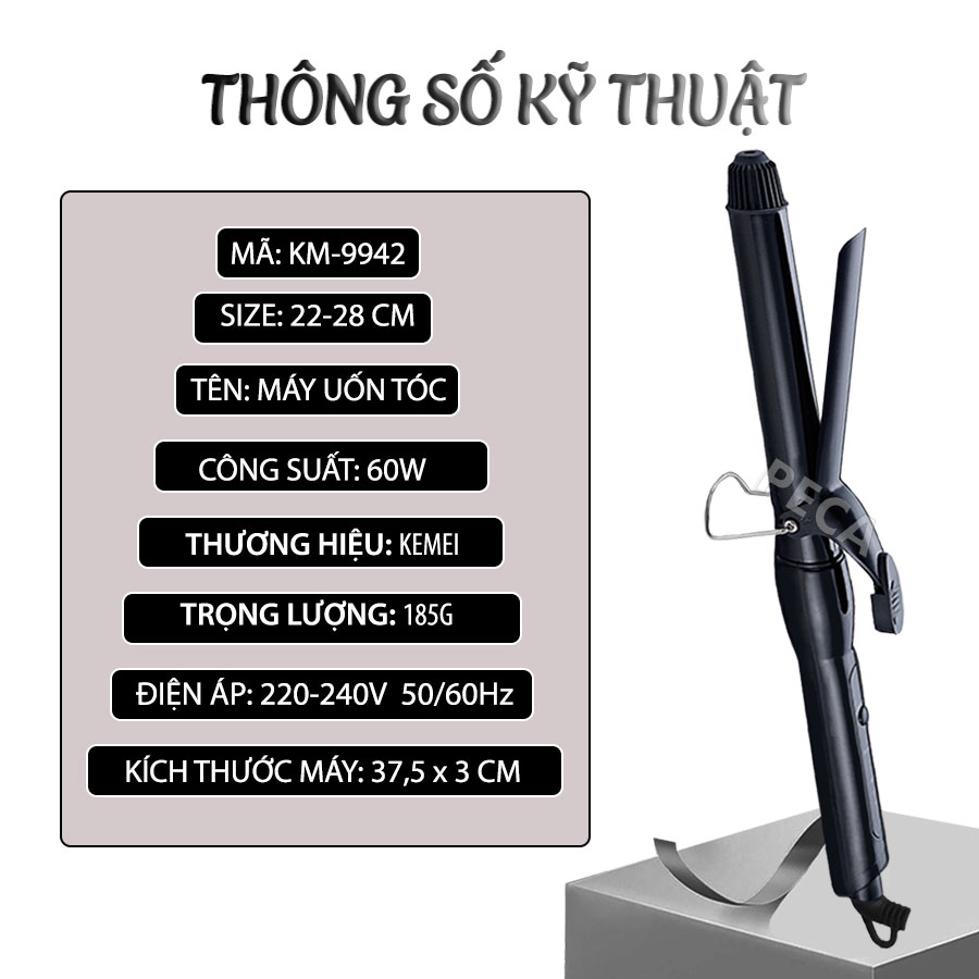 Máy uốn tóc Kemei KM-9942 điều chỉnh 4 mức nhiệt độ chuyên nghiệp dây điện xoay 360 độ thuận tiện uốn xoăn, uốn lọn tạo nhiều kiểu phù hợp với mới loại tóc