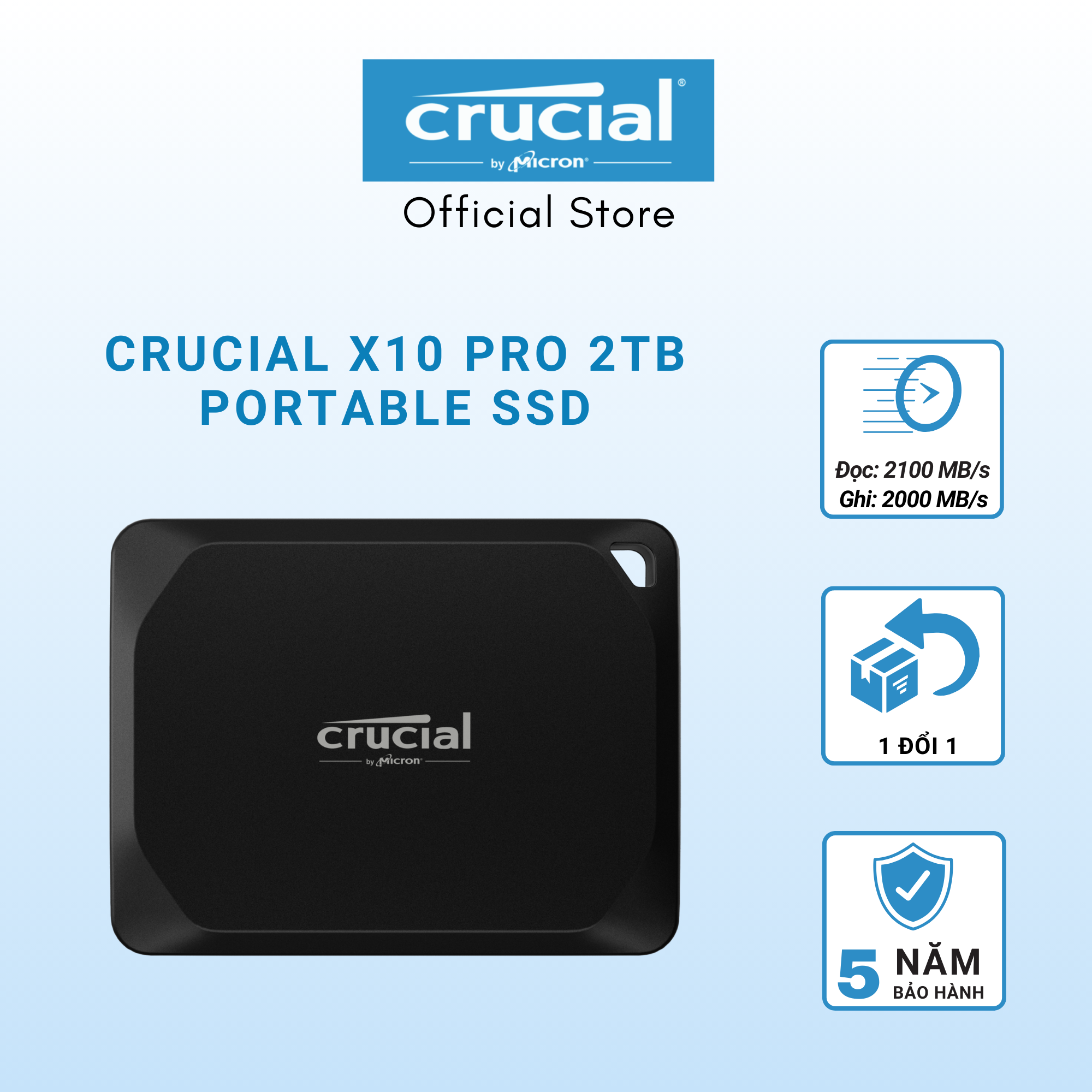 Ổ cứng SSD di động 2TB SSD Crucial X10 Pro USB 3.2 Gen-2 2x2 CT2000X10PROSSD9 - HÀNG CHÍNH HÃNG