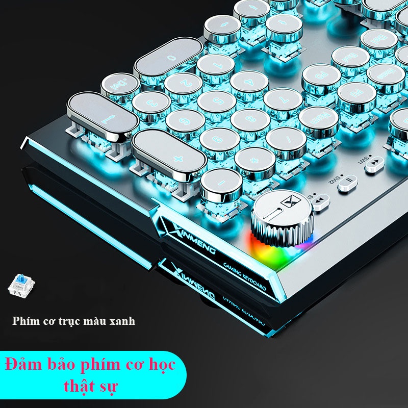 Bàn phím cơ Blue switch Ximeng K901, Bàn phím gaming chính hãng led RGB Phím tròn mạ bạc cá tính