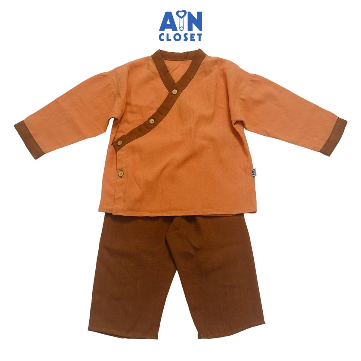 Bộ quần áo Dài bé trai họa tiết Tiều Phu Nâu Đũi - AICDBGVXANSB - AIN Closet