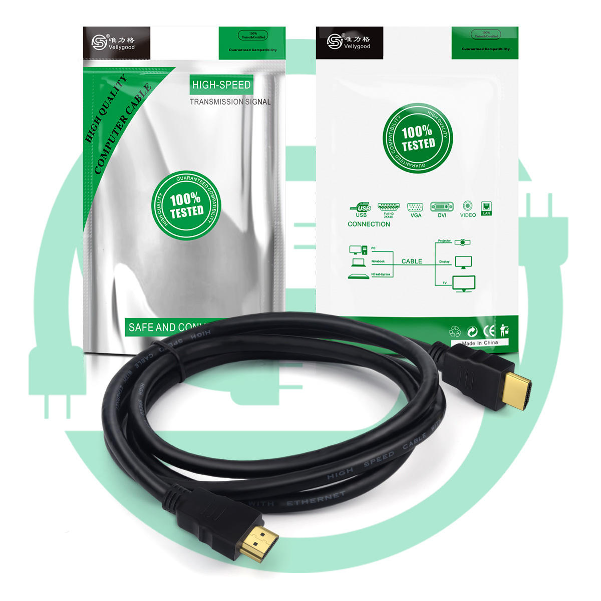 Cable HDMI VellyGood 1.5M – 20M (2.0V 4K/8.0mm/19+1 CCS/Gold aluminum alloy mold) – Hàng Chính Hãng