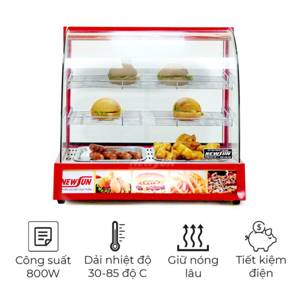 Tủ giữ nóng thức ăn gà rán 1 khay kính cong 2P NEWSUN thiết kế gọn gàng sang trọng - Hàng chính hãng