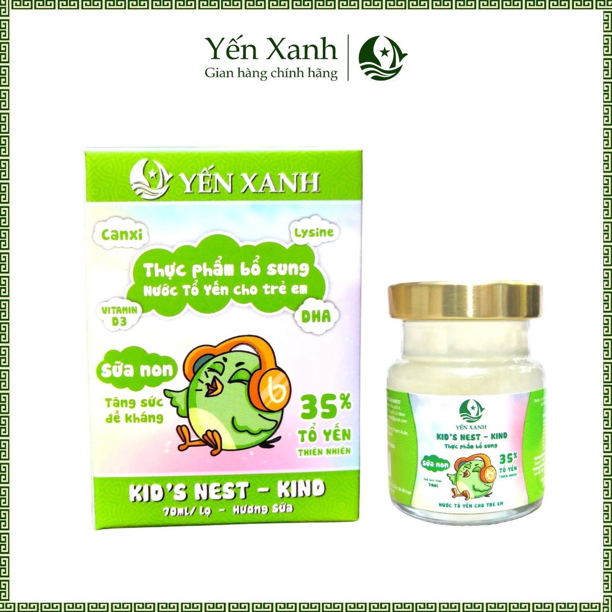 35% tổ yến - Nước tổ yến sào chưng dành cho trẻ em Kid's nest sữa non KIND - Yến Xanh hương sữa - Hộp 1 lọ x 70ml