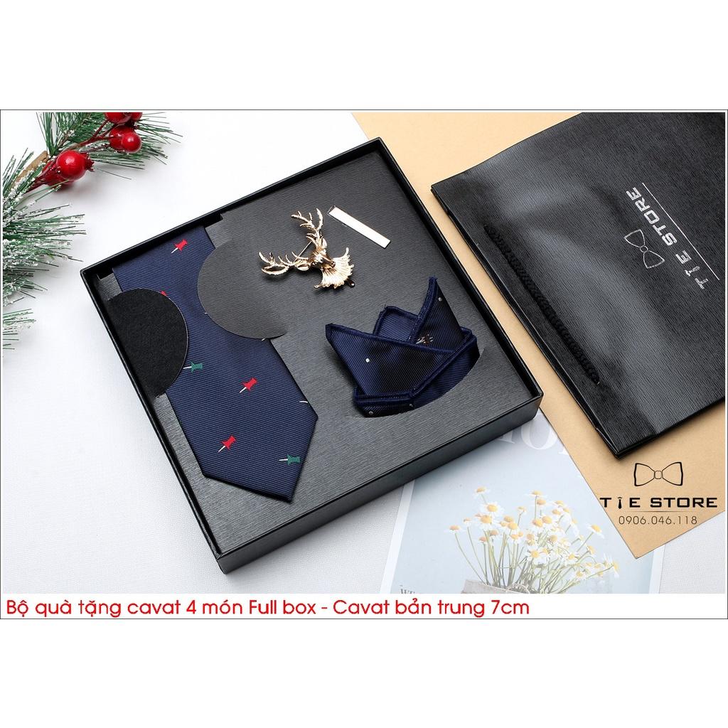 QUÀ TẶNG DOANH NHÂN CAO CẤP BẢN TRUNG 7CM - Full box kèm túi xách, màu xanh navy họa tiết