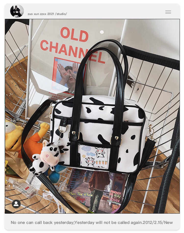 Túi đeo chéo bò sữa vải Canvas in bò trắng đen thời trang Ulzzang Unisex - B100