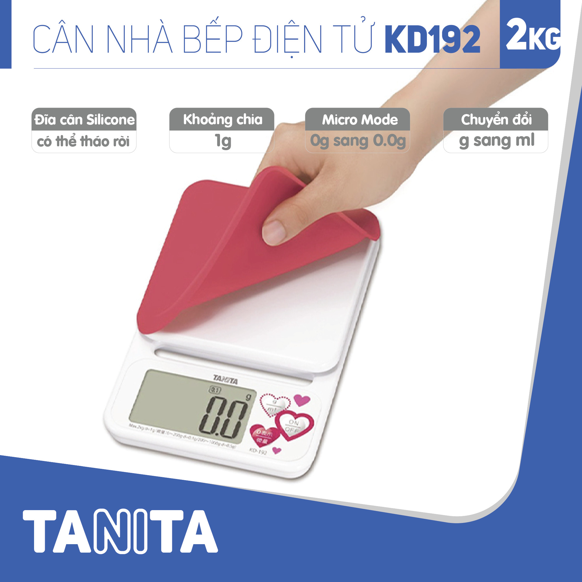 Cân điện tử nhà bếp TANITA KD192 (Chính hãng Nhật Bản), Cân nhà bếp 2kg, Cân thức ăn 2kg, Cân thực phẩm 2kg, Cân Nhật, Cân trọng lượng, Cân chính hãng, Cân thực phẩm, Cân thức ăn, Cân tiểu ly điện tử, Cân chính xác, Cân làm bánh