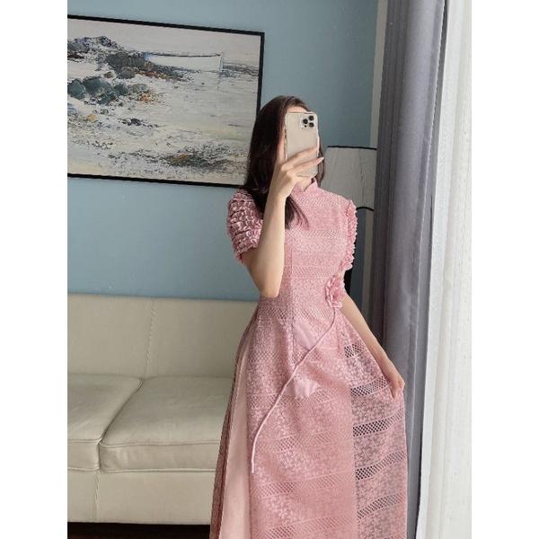 Siêu phẩm áo dài cách tân ren cao cấp đẹp mềm mại nhẹ nhàng hoa kết nổi cao cấp sang chảnh anht thật 100%